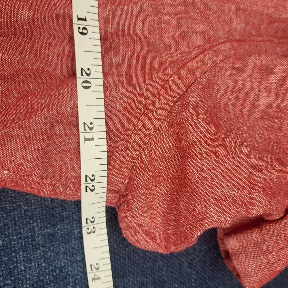 Banana Republic Mens Red Linen Cotton Short Sleeve Button Up Shirt Standard Fit